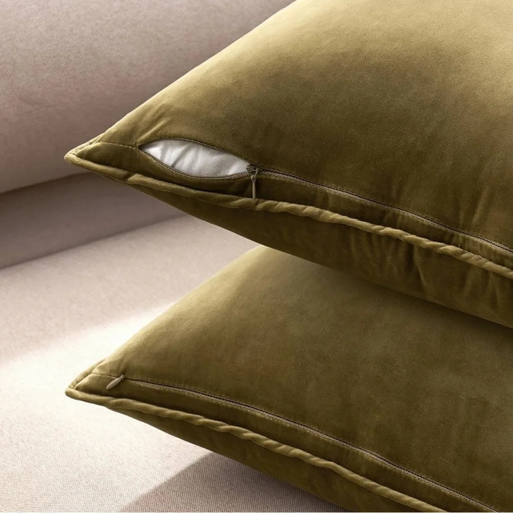 🆕 Olive Green VELVET Euro Accent Pillow Covers Luxury High End Hotel Vibes 26”